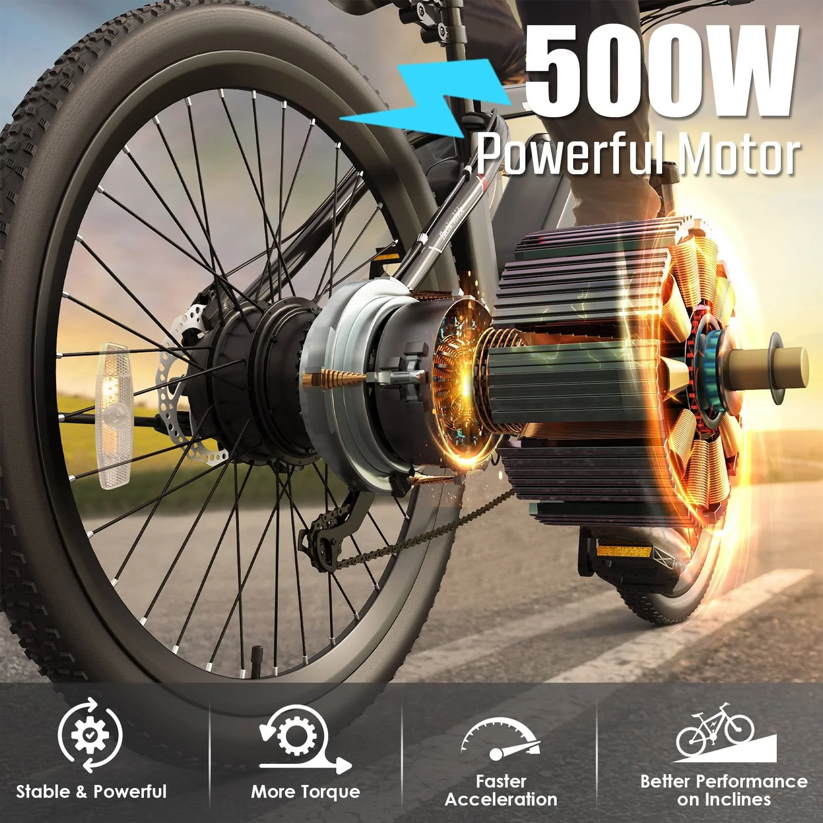 Elifine 26in Electric Mountain Bike, 500W, 48V 7.8Ah