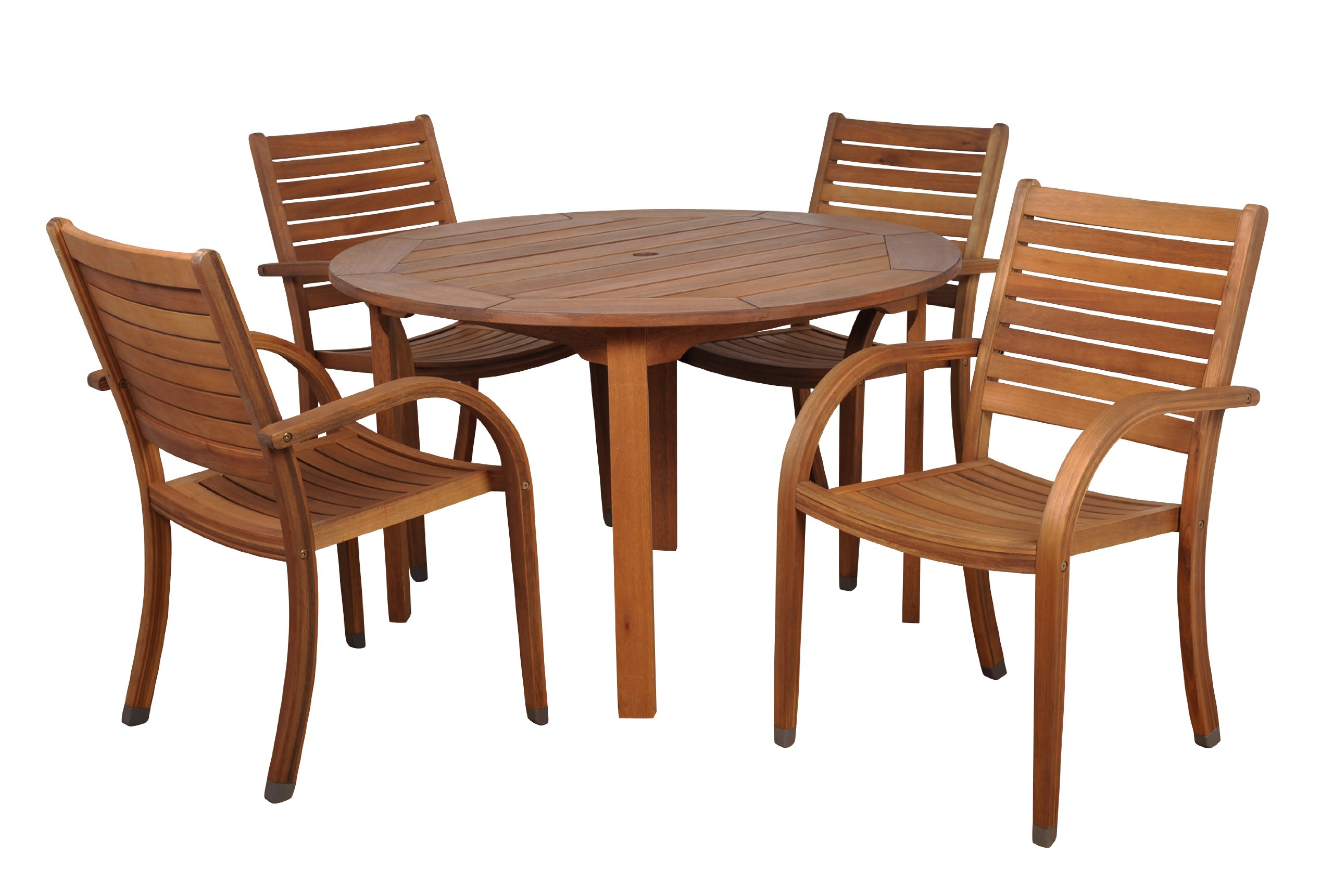 5 Piece Round Patio Dining Set | Eucalyptus Wood