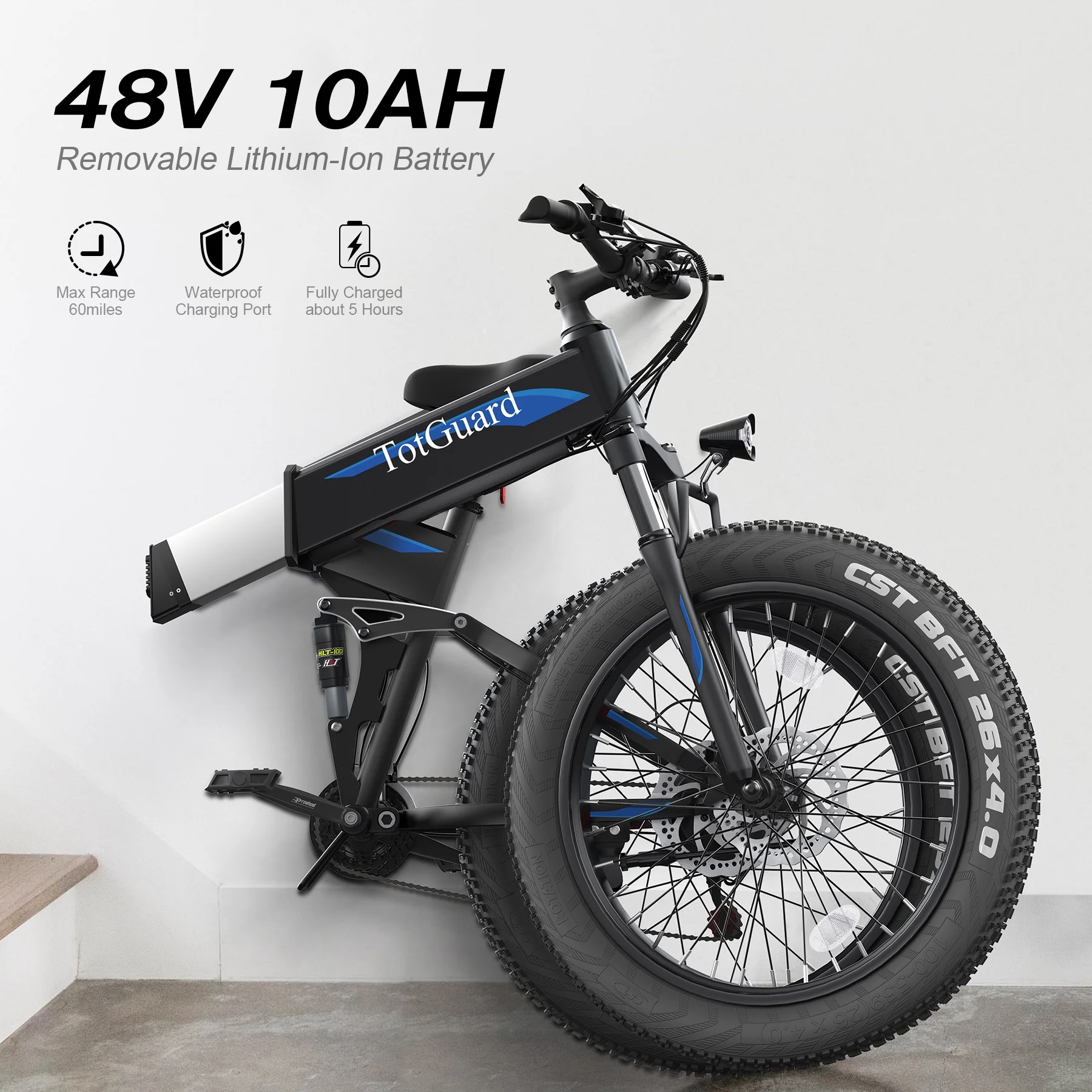 TotGuard 26in Folding Fat Tire Electric Bike, 500W, 48V 10Ah