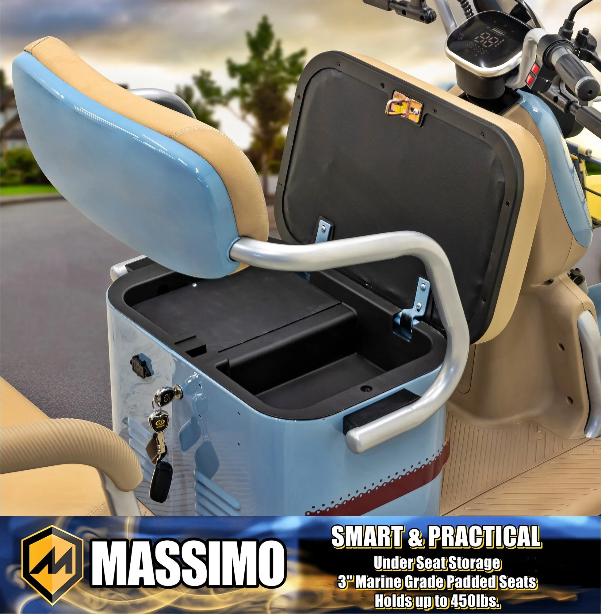 Massimo MGC Two-Seat 3-Wheel Electric Cart, Blue