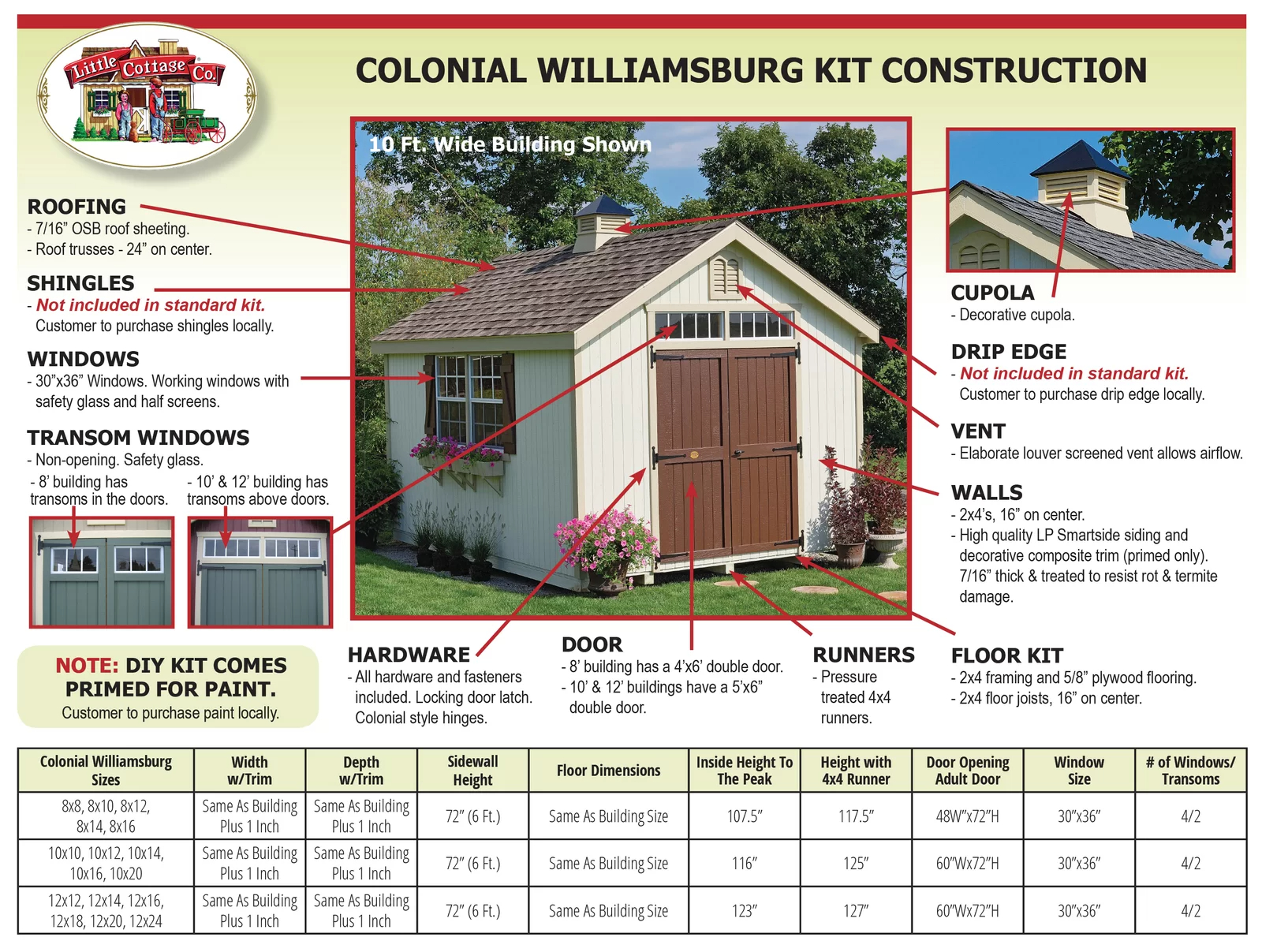Colonial Williamsburg 10 ft. W x 16 ft. D Solid & Manufactured