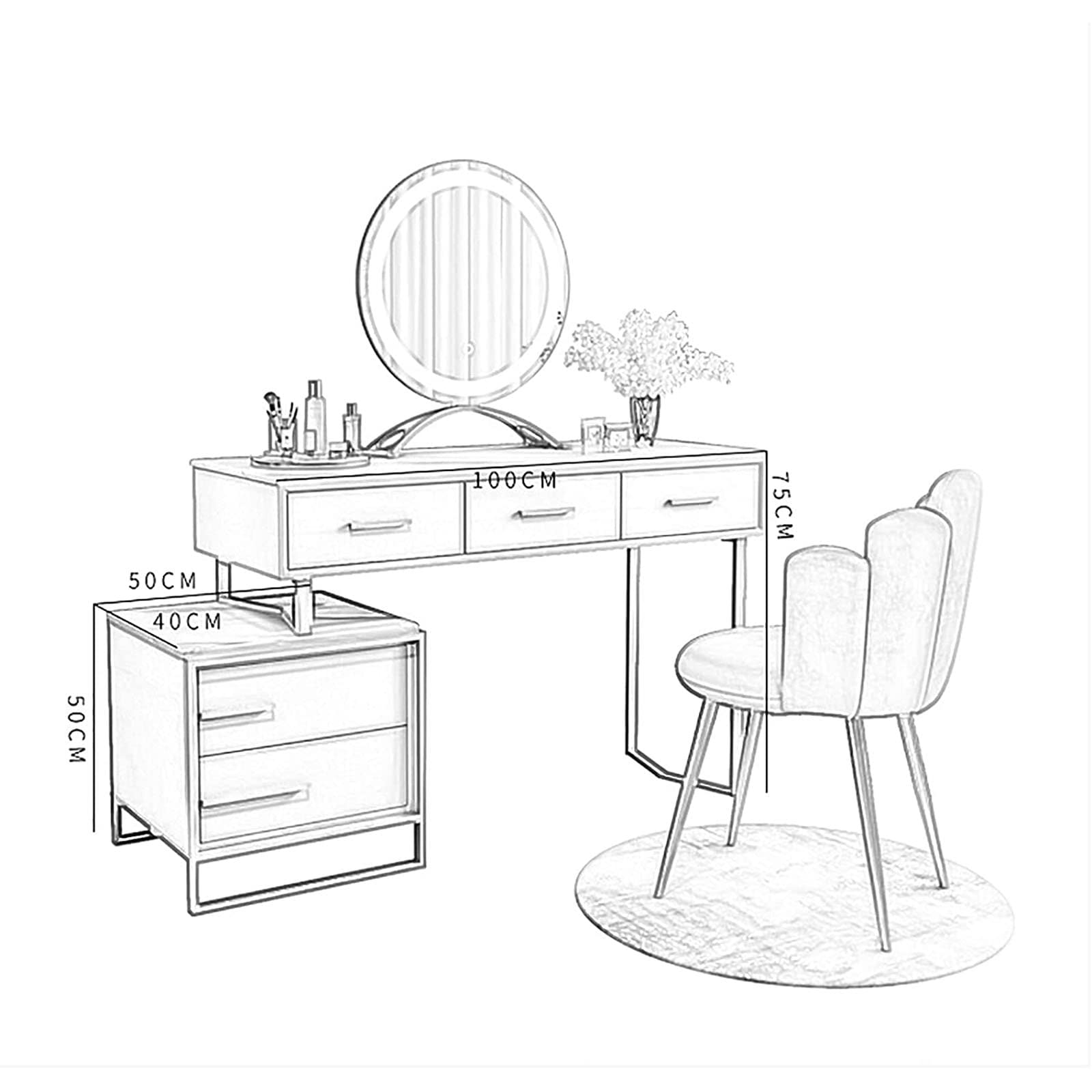 Makeup Table with Marble Textured