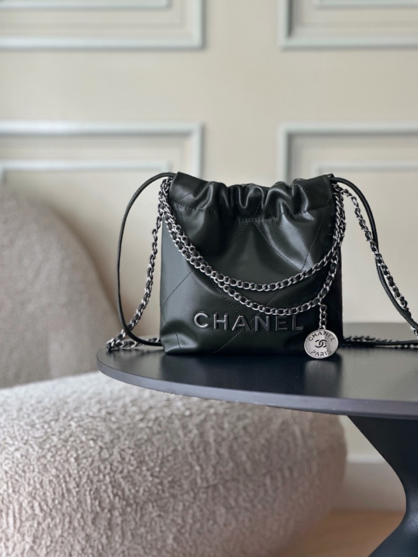 Chanel Drawstring Logo Bag Black