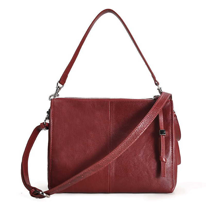 Burgundy Full-Grain Leather Shoulder Bag