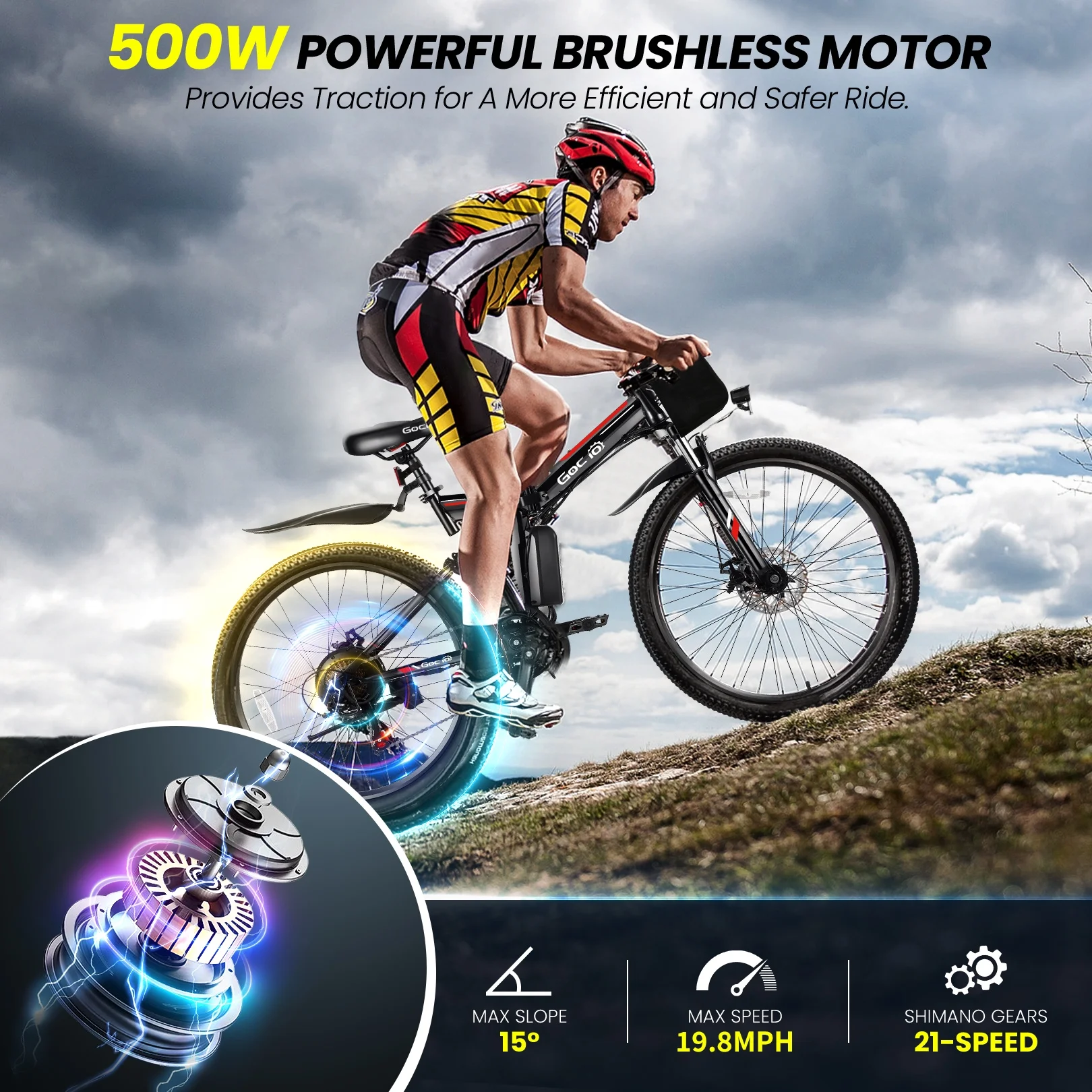 Gocio 26in Folding Electric Mountain Bike, 500W, Full Suspension