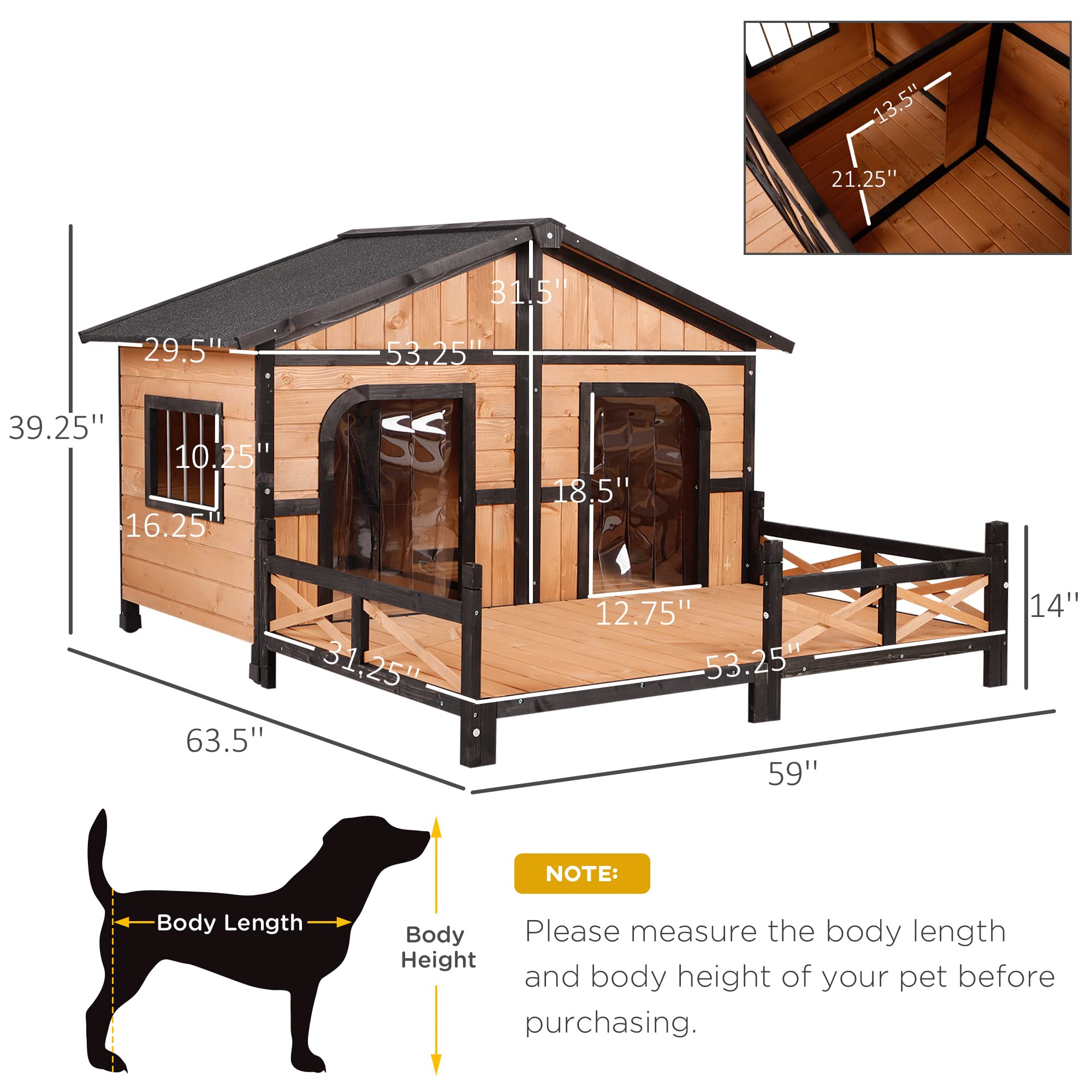 Wood Large Dog House Cabin Style Elevated Pet Shelter wPorch Deck