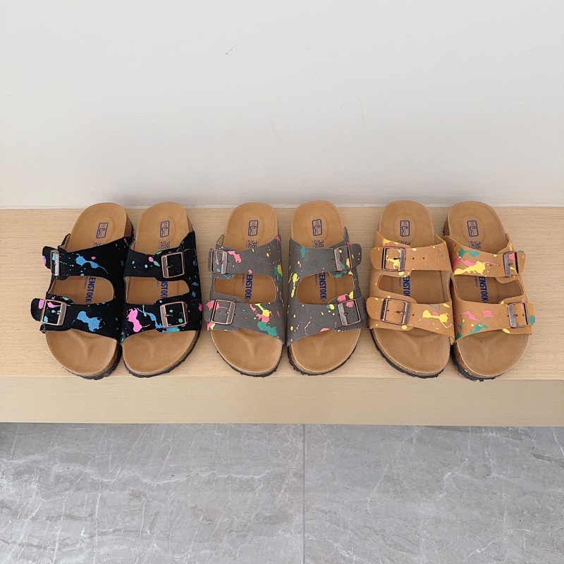 Splatter Graffiti Birken-Style Two-Strap Sandals