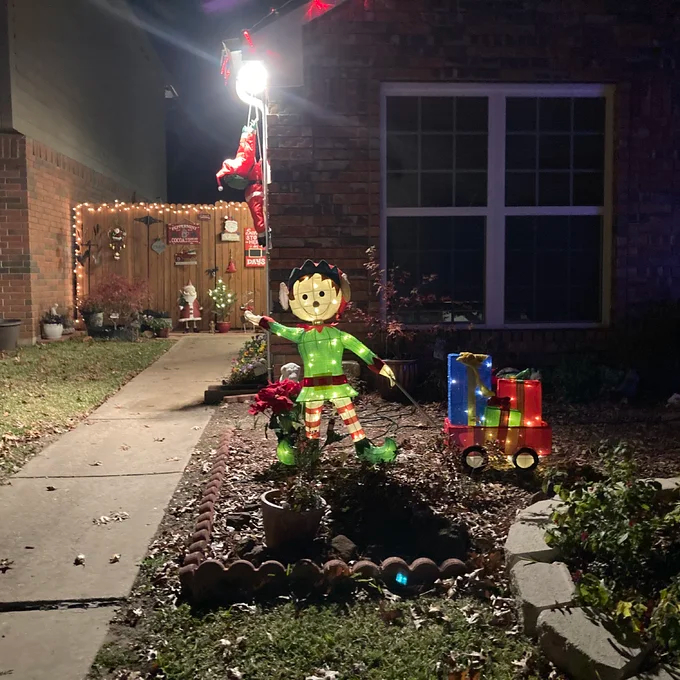 2 Piece Elf Pulling Wagon Lighted Display Set