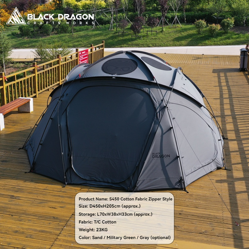 BLACK DRAGON S450 Cotton Canvas Tent Spherical Dome, Large Space, Windproof and Rainproof