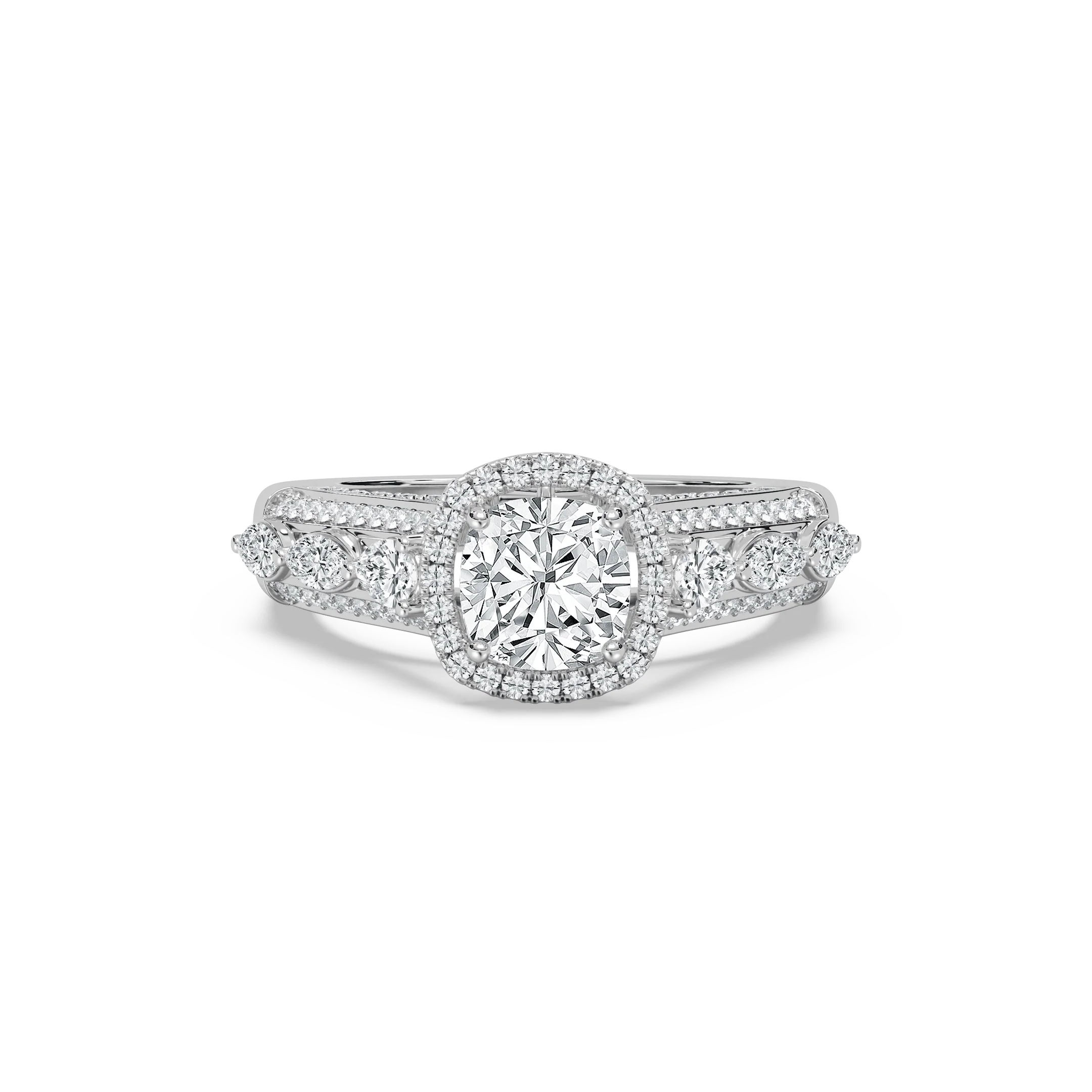 Fable 2 ³⁄₄ ctw Cushion Lab Grown Diamond Ornate Halo Engagement Ring