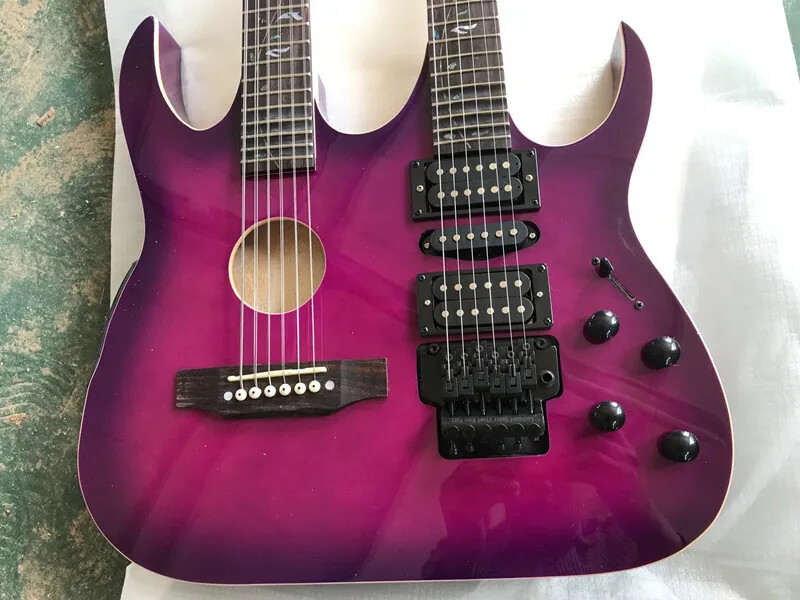 Factory 12+6 String Purple Body Double Neck Electric Guitar 24 Frets