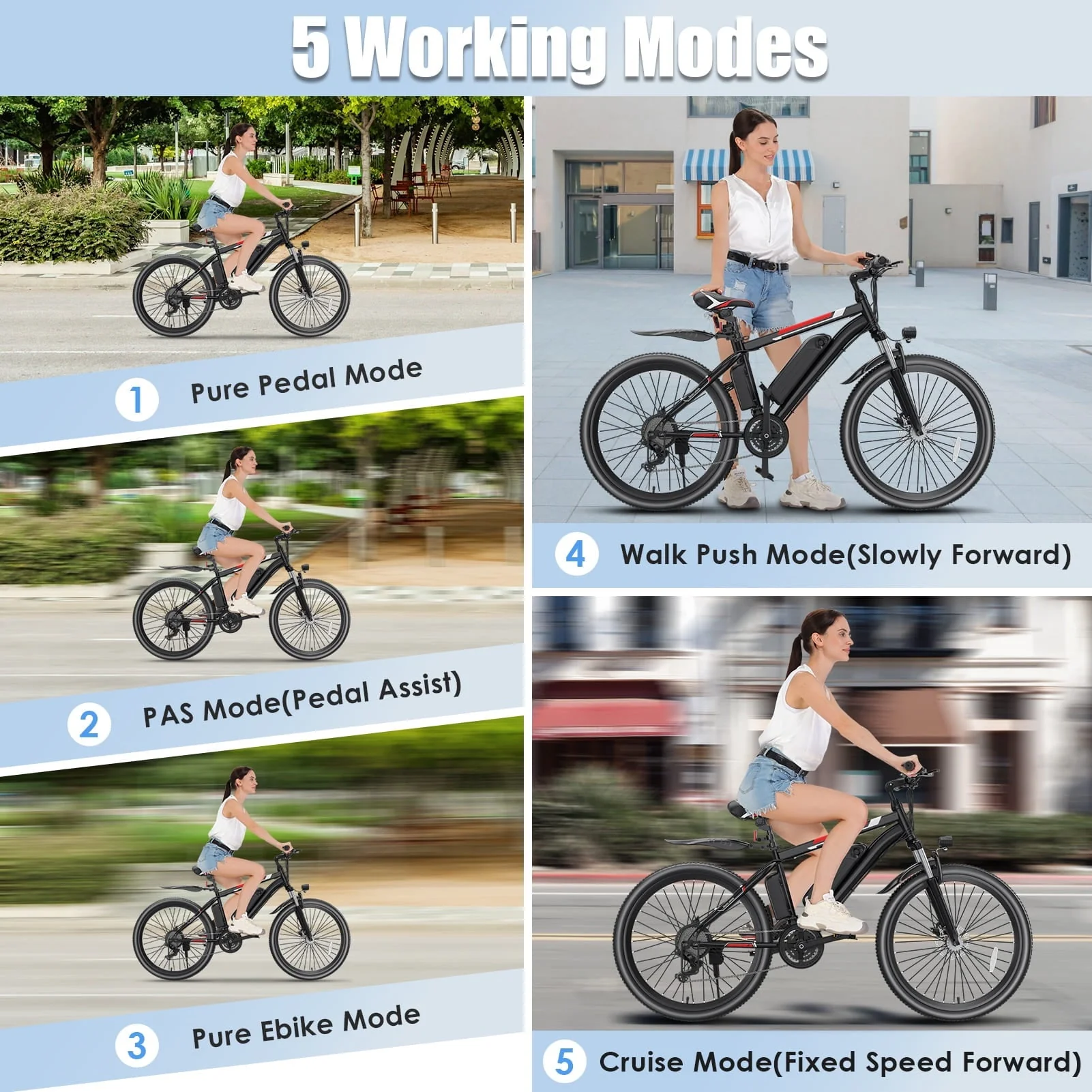 Elifine 26in Electric Mountain Bike, 500W, 48V 7.8Ah