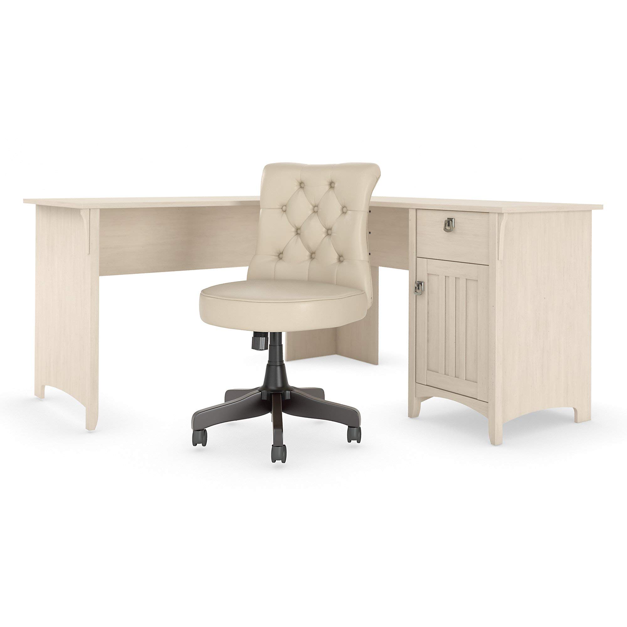 Bush Furniture Salinas 60W L Shaped Desk with Mid Back Tufted