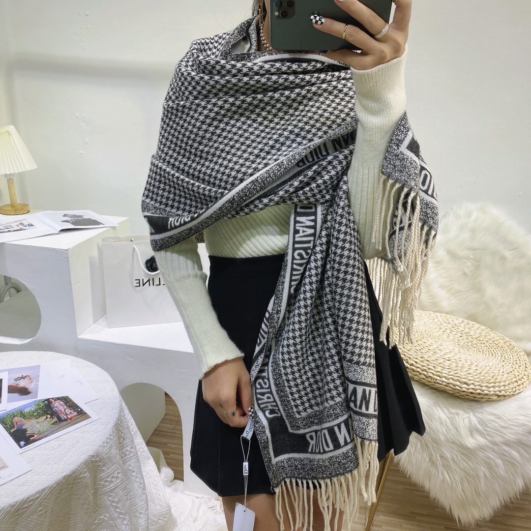 Dior Houndstooth Cashmere Scarf Black