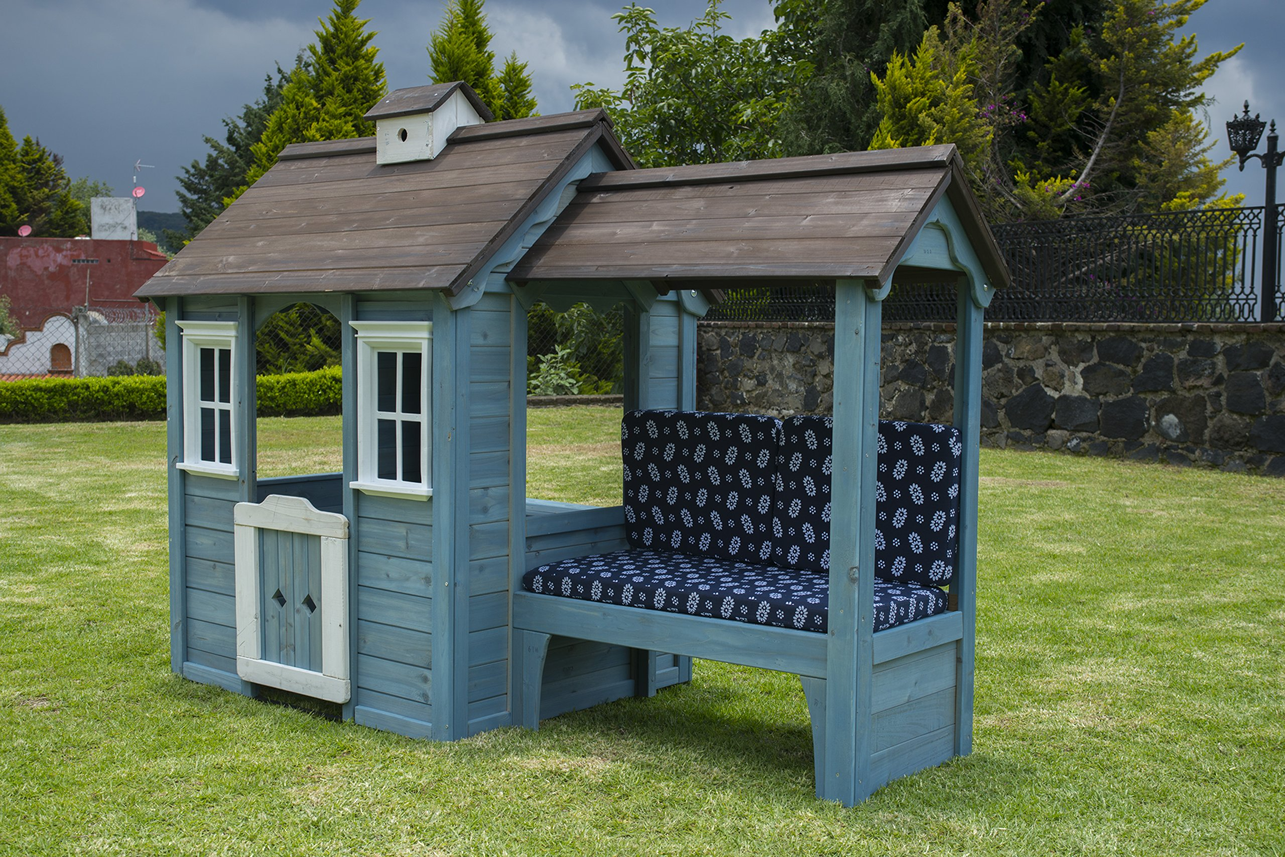 Wooden Playhouse with Bench, Blue