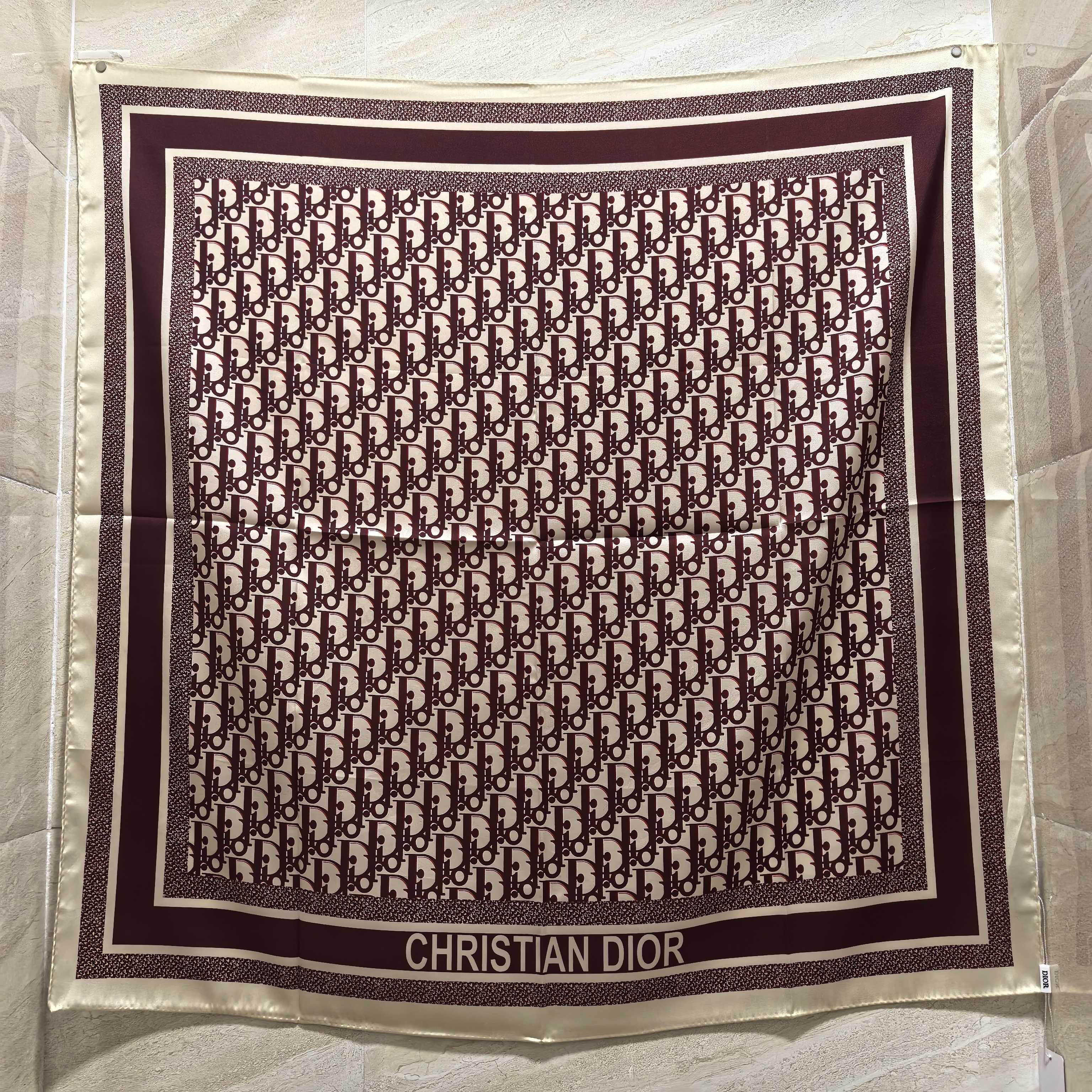 Dior Oblique Silk Square Scarf Burgundy and Black 90 x 90 cm product images