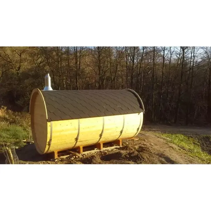 8 Person Barrel Sauna with Separate Dressing Room & Electric