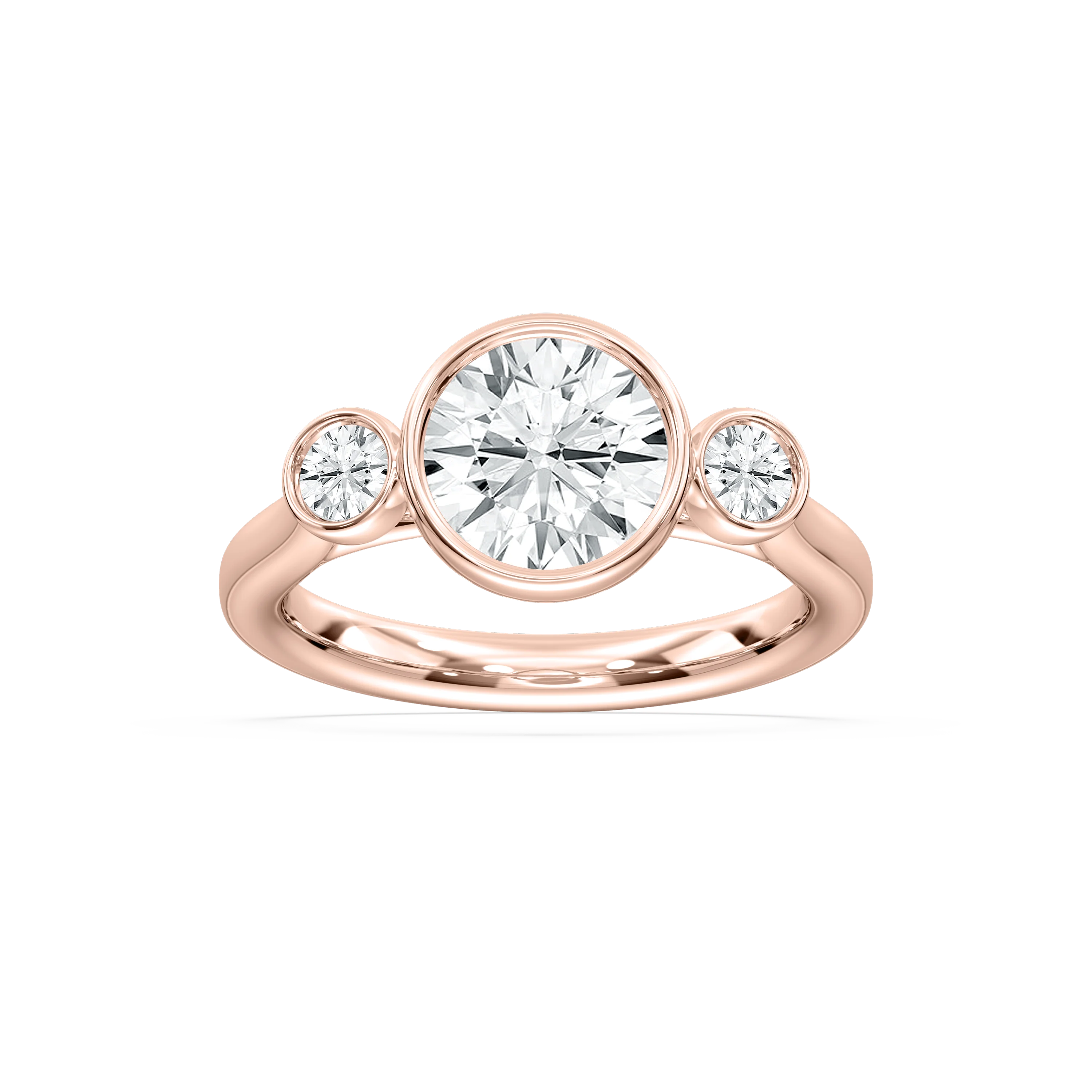 Nina 2 ½ ctw Round Lab Grown Diamond Bezel Set Three Stone Engagement Ring