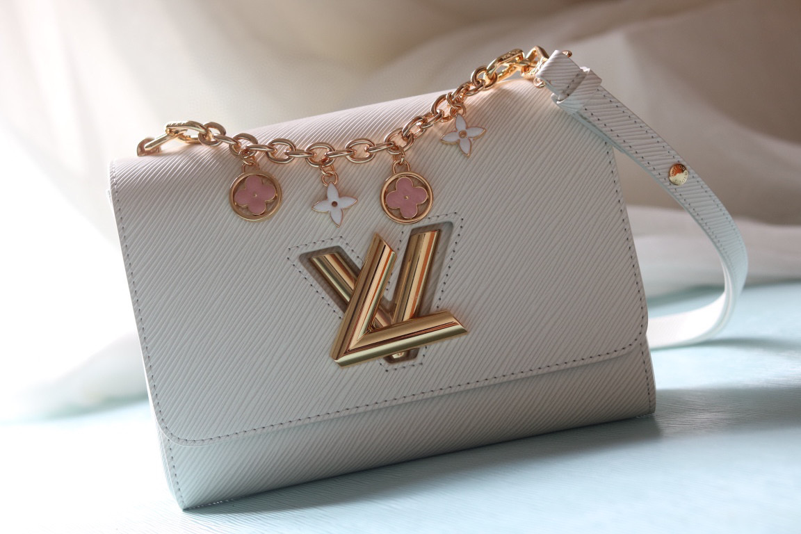 LV Twist MM Epi Leather Crossbody Bag with Floral Monogram Charms Gold Twist Lock