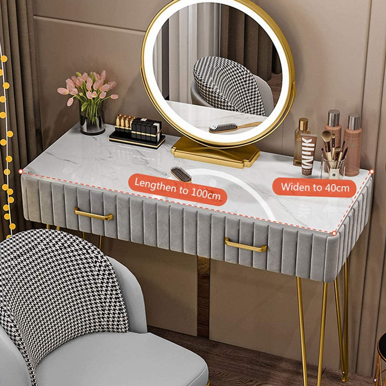 Set with Illuminated LED Touch Screen Dimmable Round Mirror