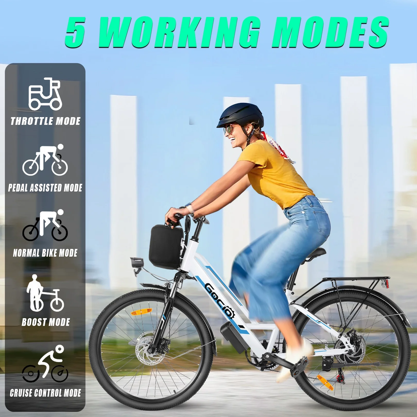 Gocio 26in Electric Cruiser Bike, 500W, 48V 7.8Ah