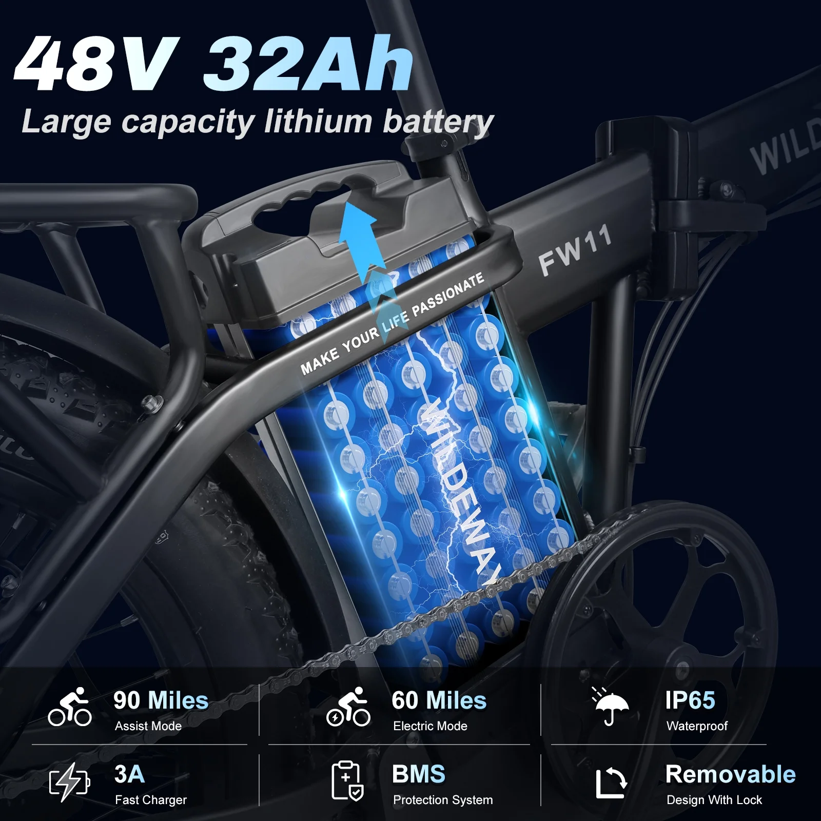 Wildeway 20in Folding Electric Bike, 750W, 48V 32Ah, Hydraulic Brakes