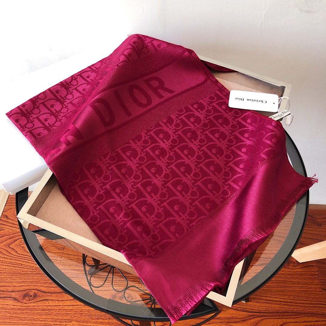 Dior Logo Jacquard Scarf Black and Burgundy