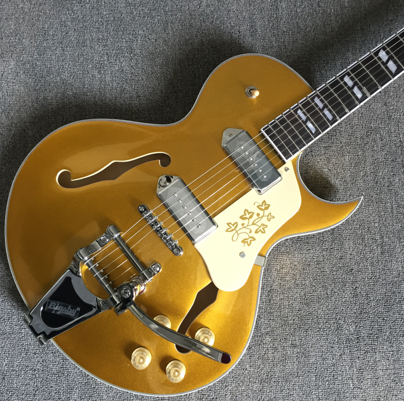 Hollow Body Electric Guitar Byrdland Gold Top P90 Pickups Chrome Hardware Top