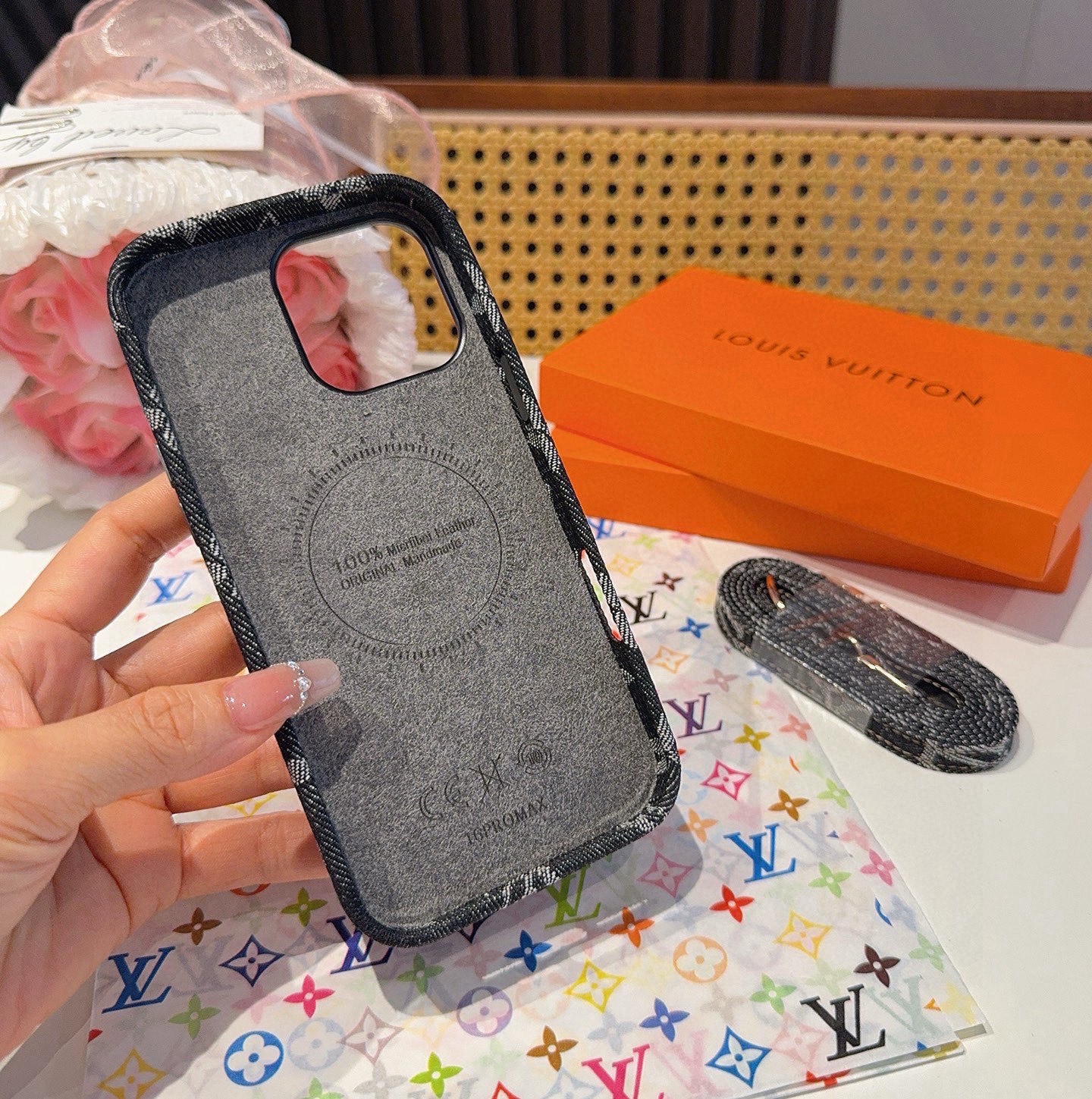 LV Denim Lock Card Holder Phone Case with Crossbody Strap