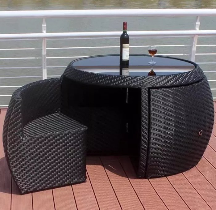 Outdoor balcony leisure rattan chair + table five-piece open