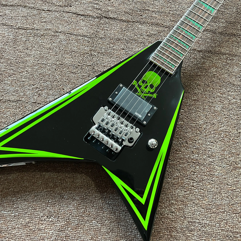 NEW ARRIVAL V Shape Electric Guitar Green Skull Print Alexi Laiho Rock Guitar