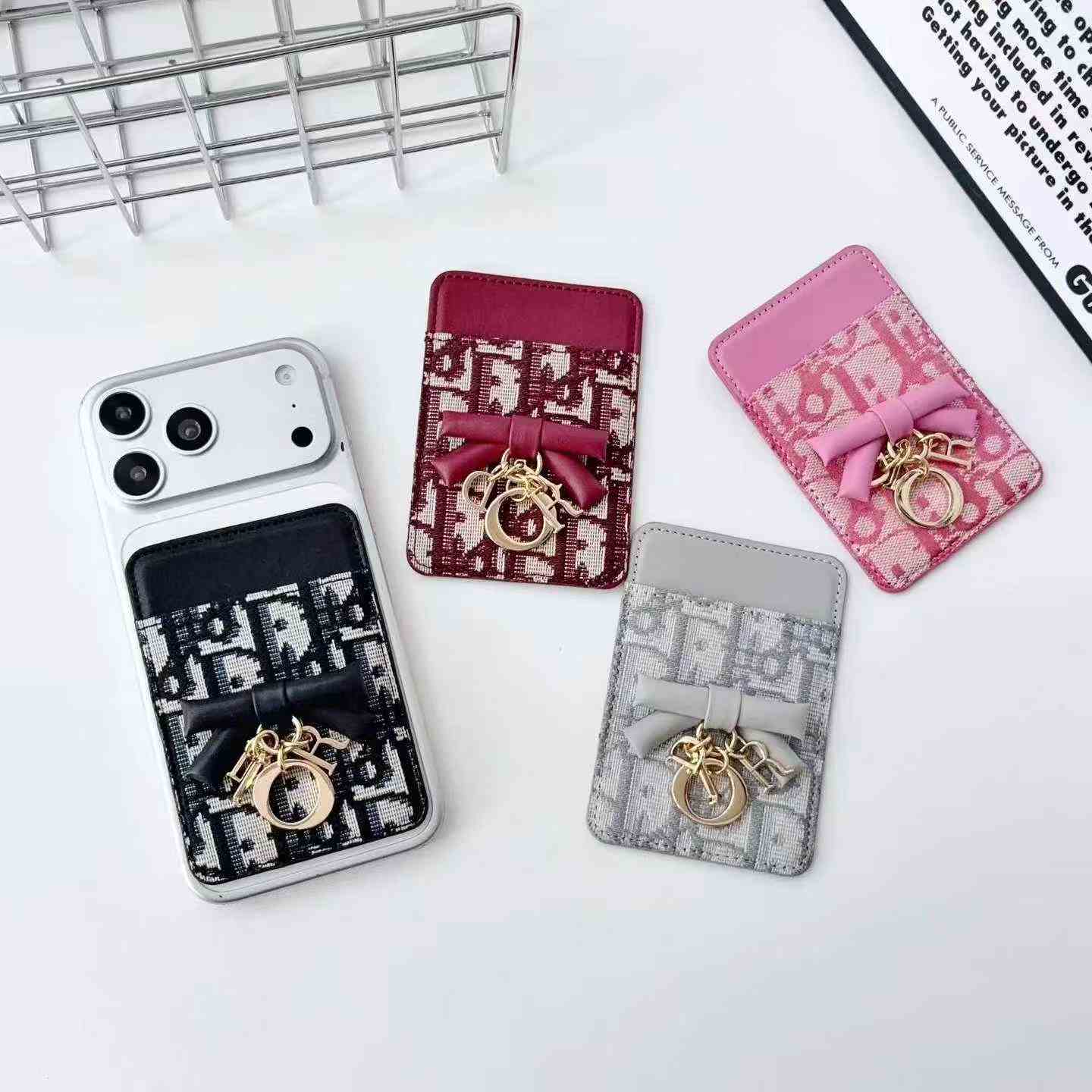 Vintage Printed Fabric Wallet Flip Phone Case With Bow Charm & Silk Scarf Braided Wrist Chain For Vertical Foldable Phone