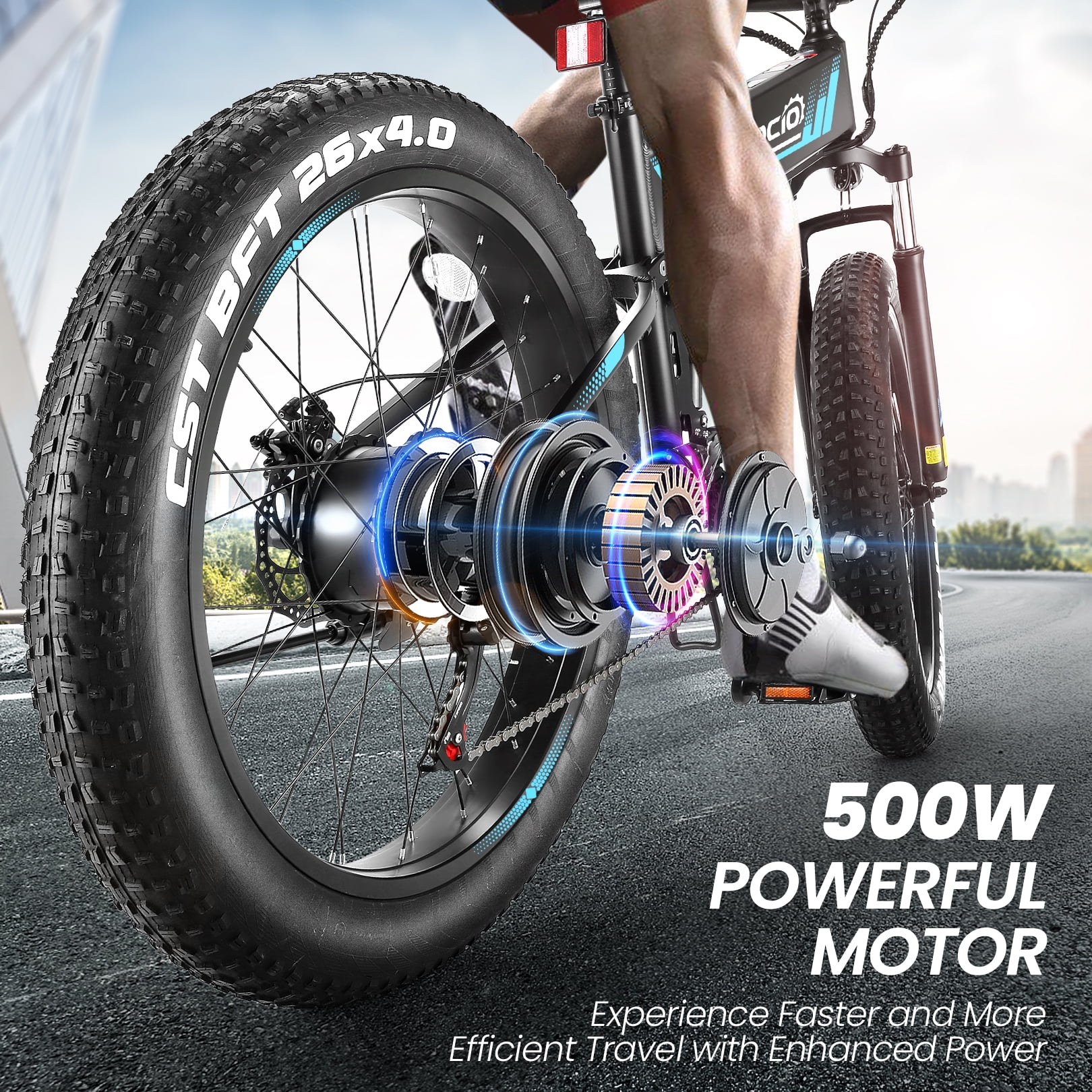 Gocio 26in Folding Fat Tire Electric Bike, 750W Peak, 48V 10.4Ah