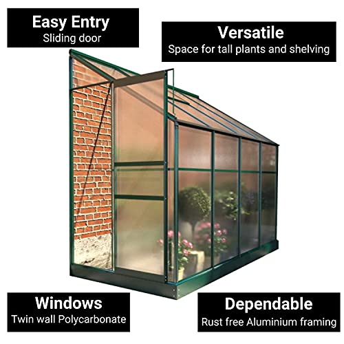 Polycarbonate Aluminium Metal Frame Lean-To Greenhouse Green