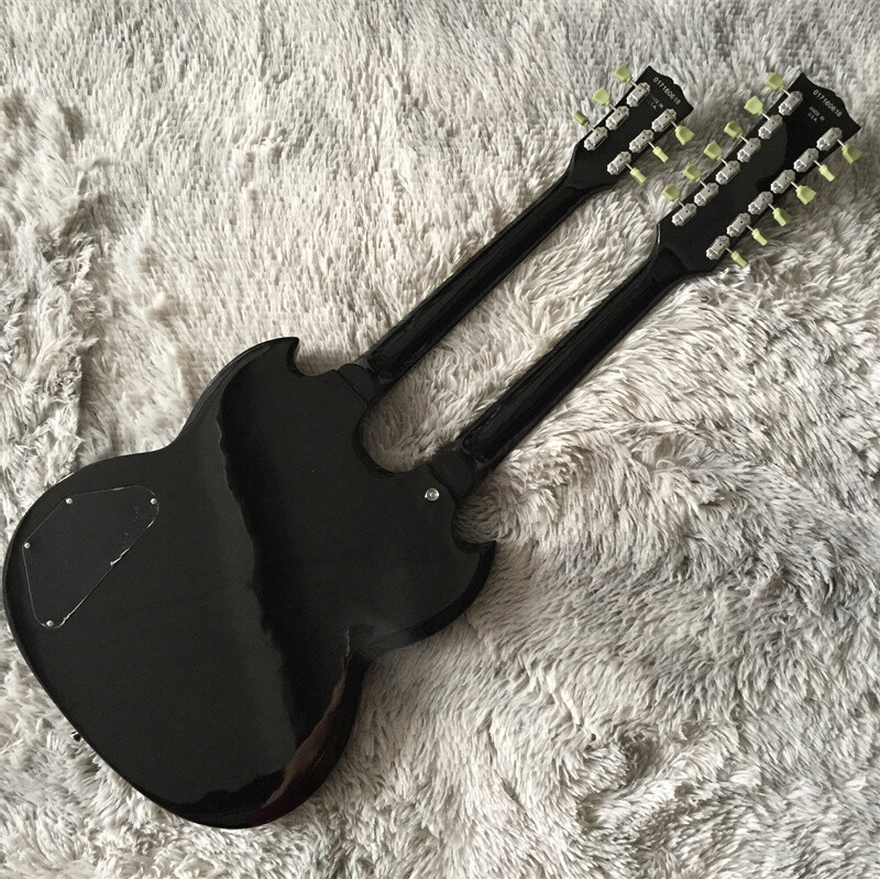 New Black Double Neck 12+6 Strings Electric Guitar 4H Pickups Rosewood Fretboard
