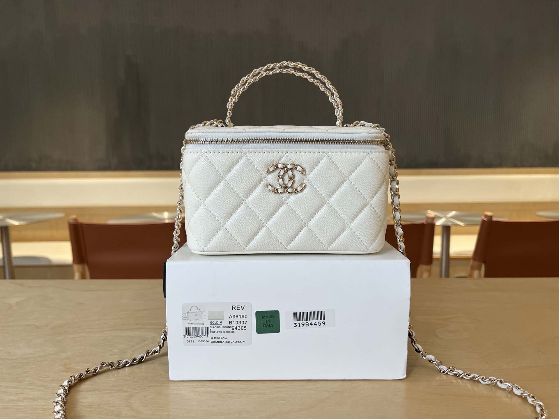 CHANEL 26S Vanity Case With Chain, Classic Quilted Box Handbag