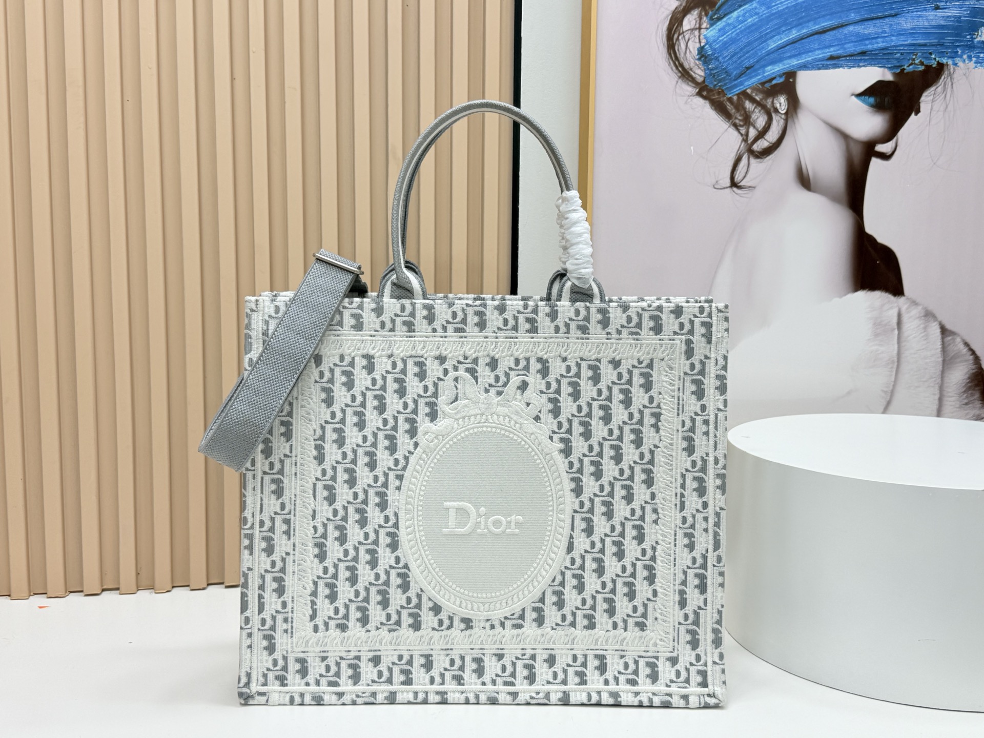 Dior Book Tote Bag with Lace Border Oblique Jacquard