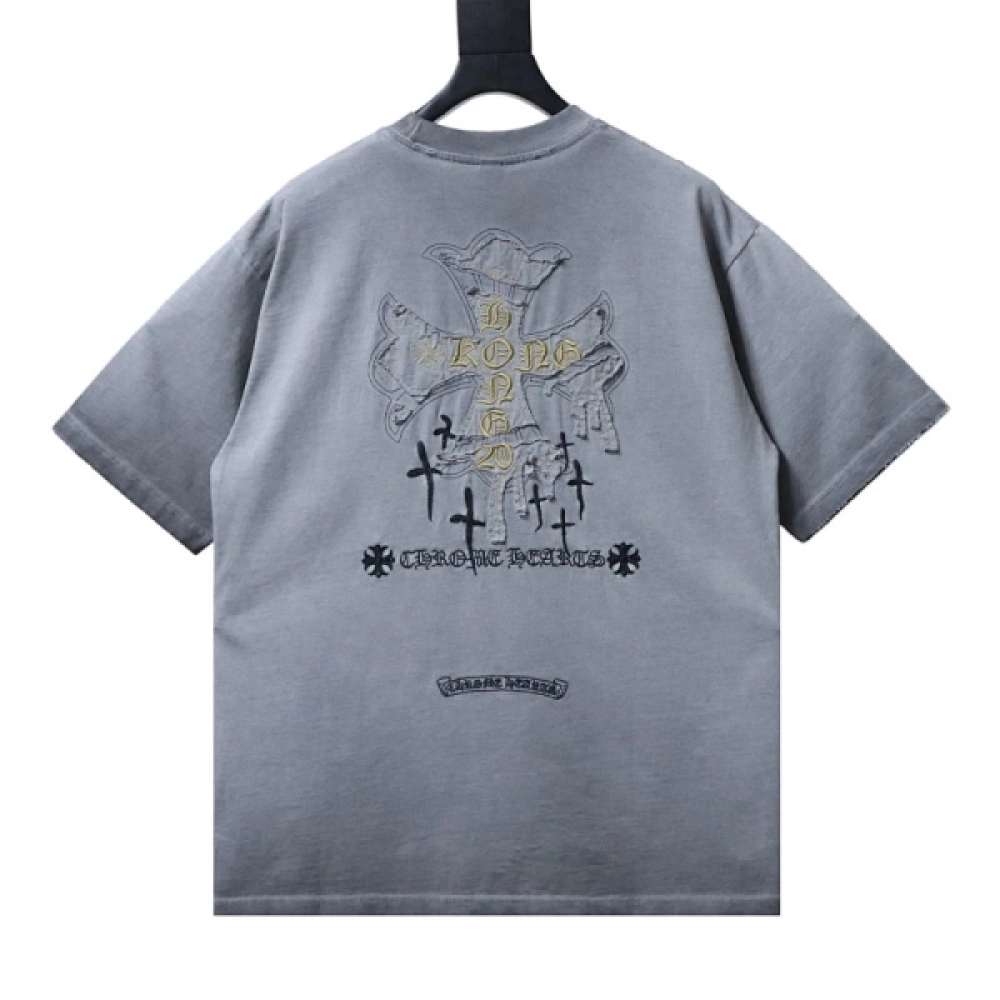 Chrome Hearts Cemetery Cross Short Sleeve T-Shirt+Purple Brand Denim Shorts 532 - ogsneaker