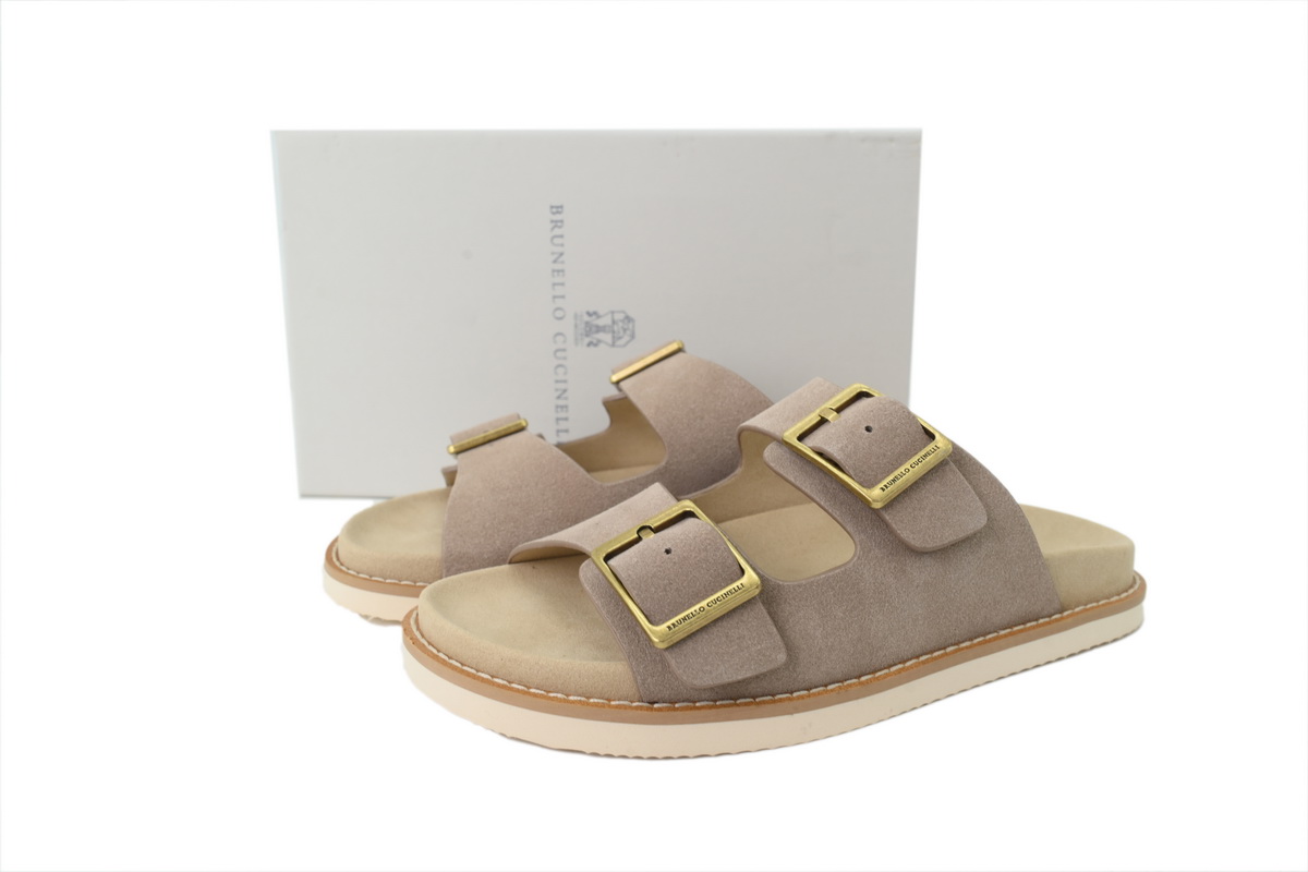 Brunello Cucinelli Suede Slide Sandals Beige
