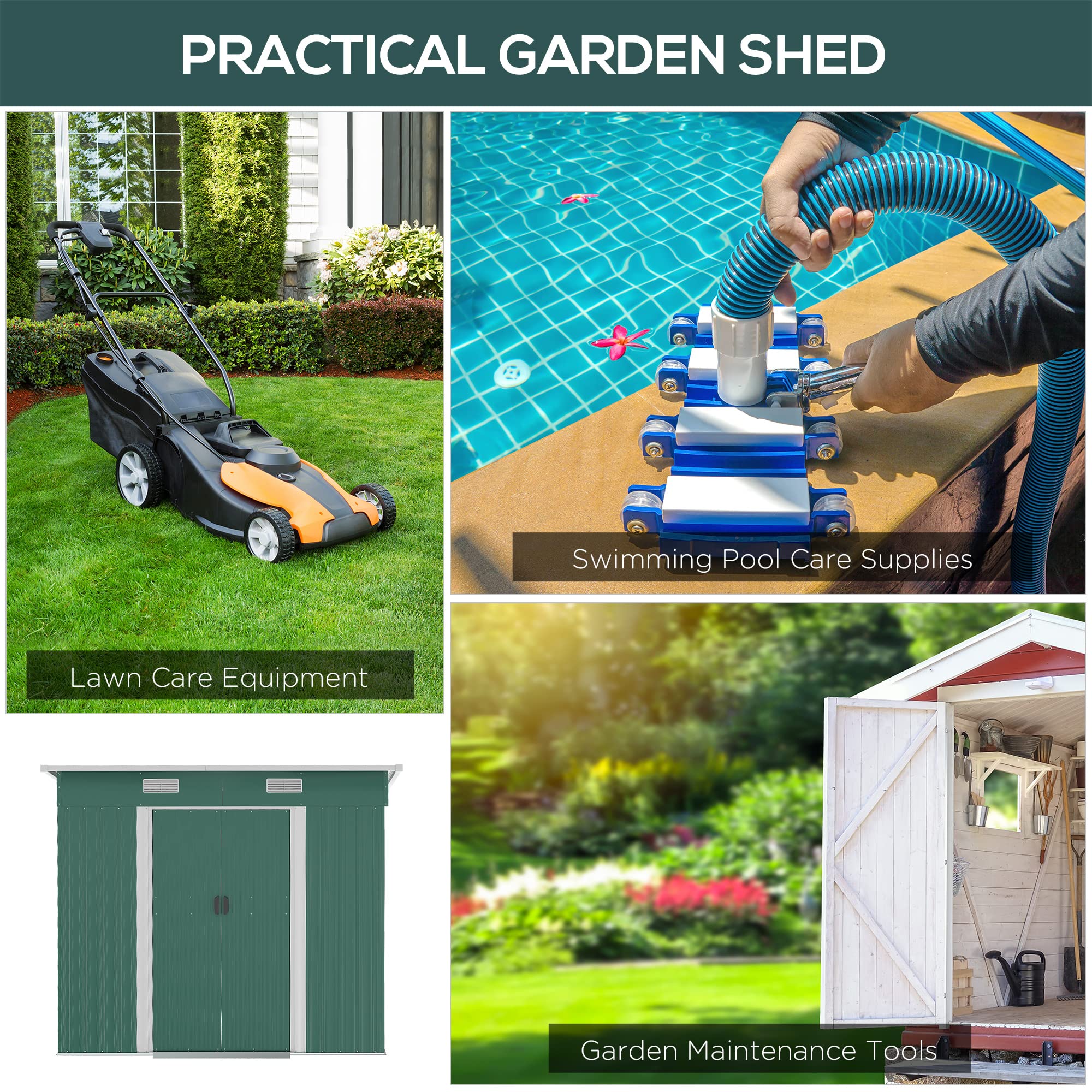 7'x 4' metal storage lockable shed tool storage unit, green