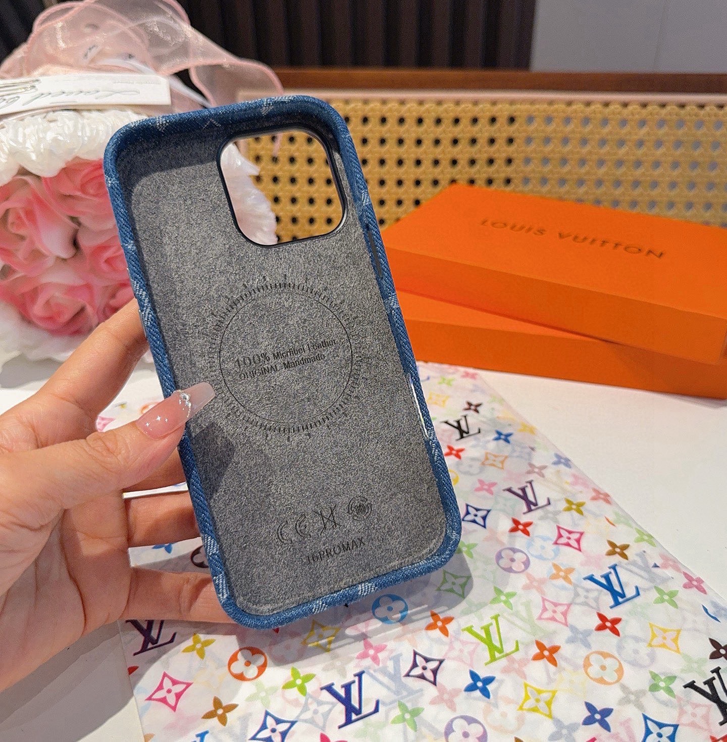 LV Denim Lock Card Holder Phone Case with Crossbody Strap