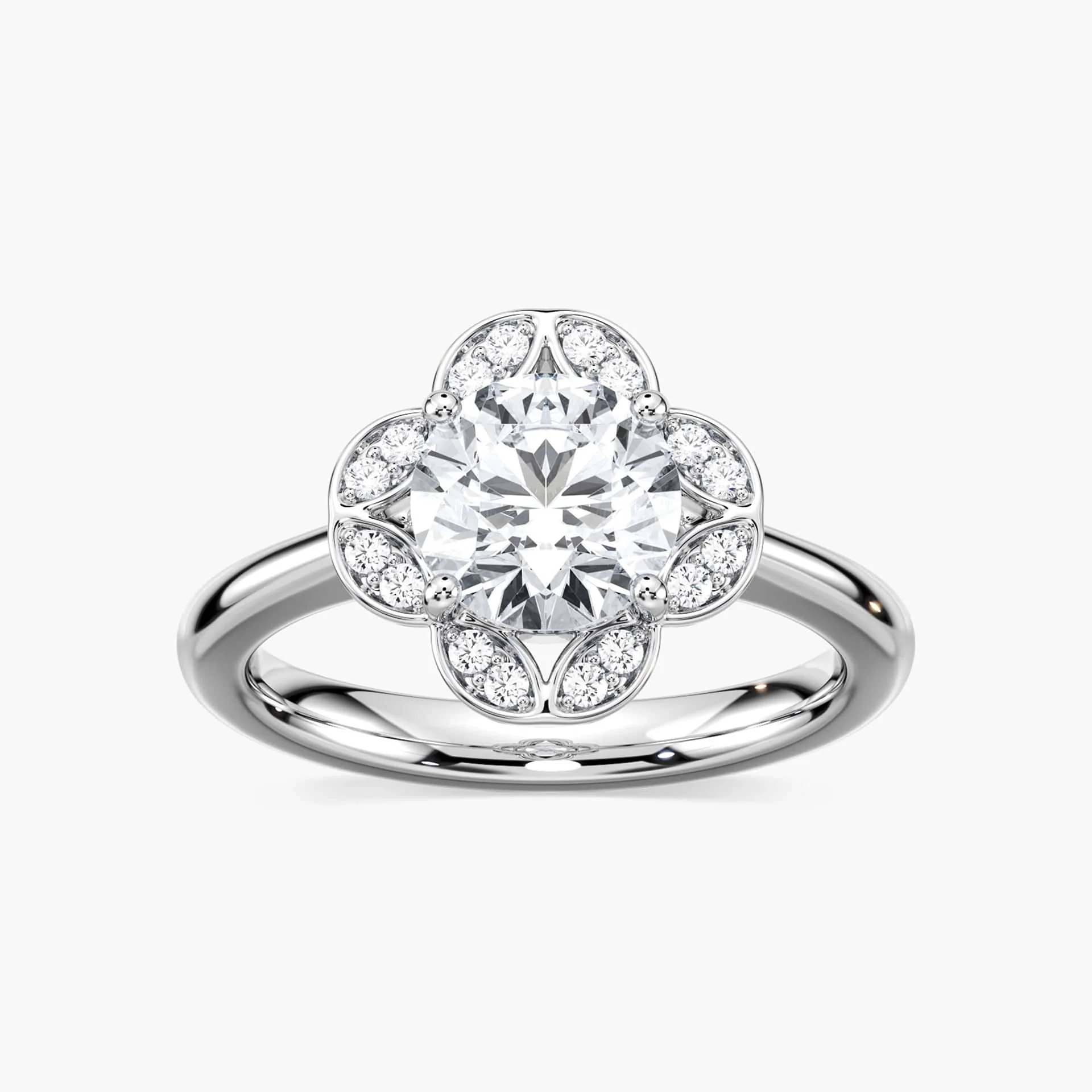 Grace Round Lab Grown Diamond Vintage Floral Halo Engagement Ring