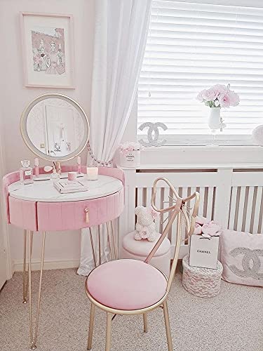 Velvet Dressing Table with LED Mirror in Pink