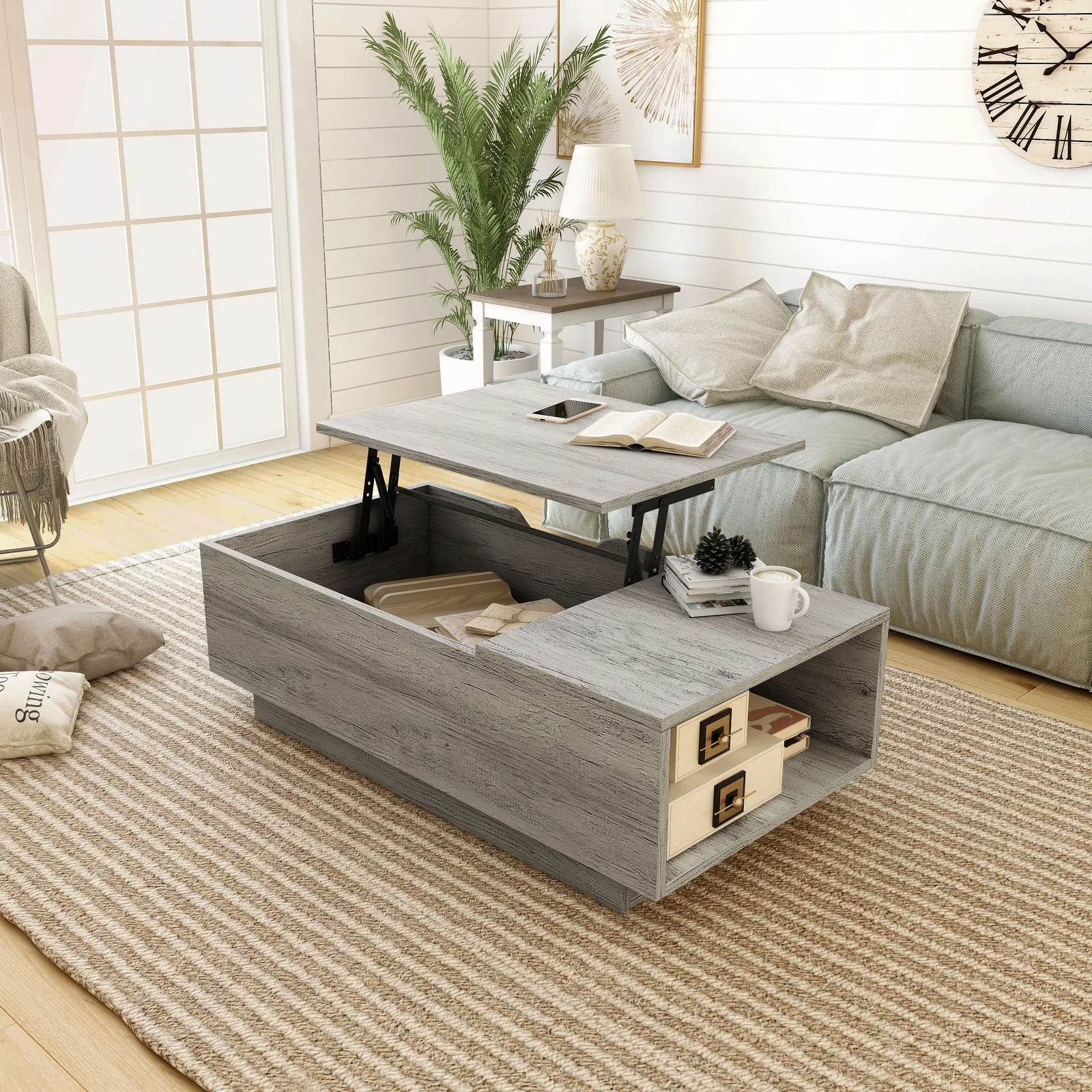 Kianna Lift Top Block Coffee Table with Storage