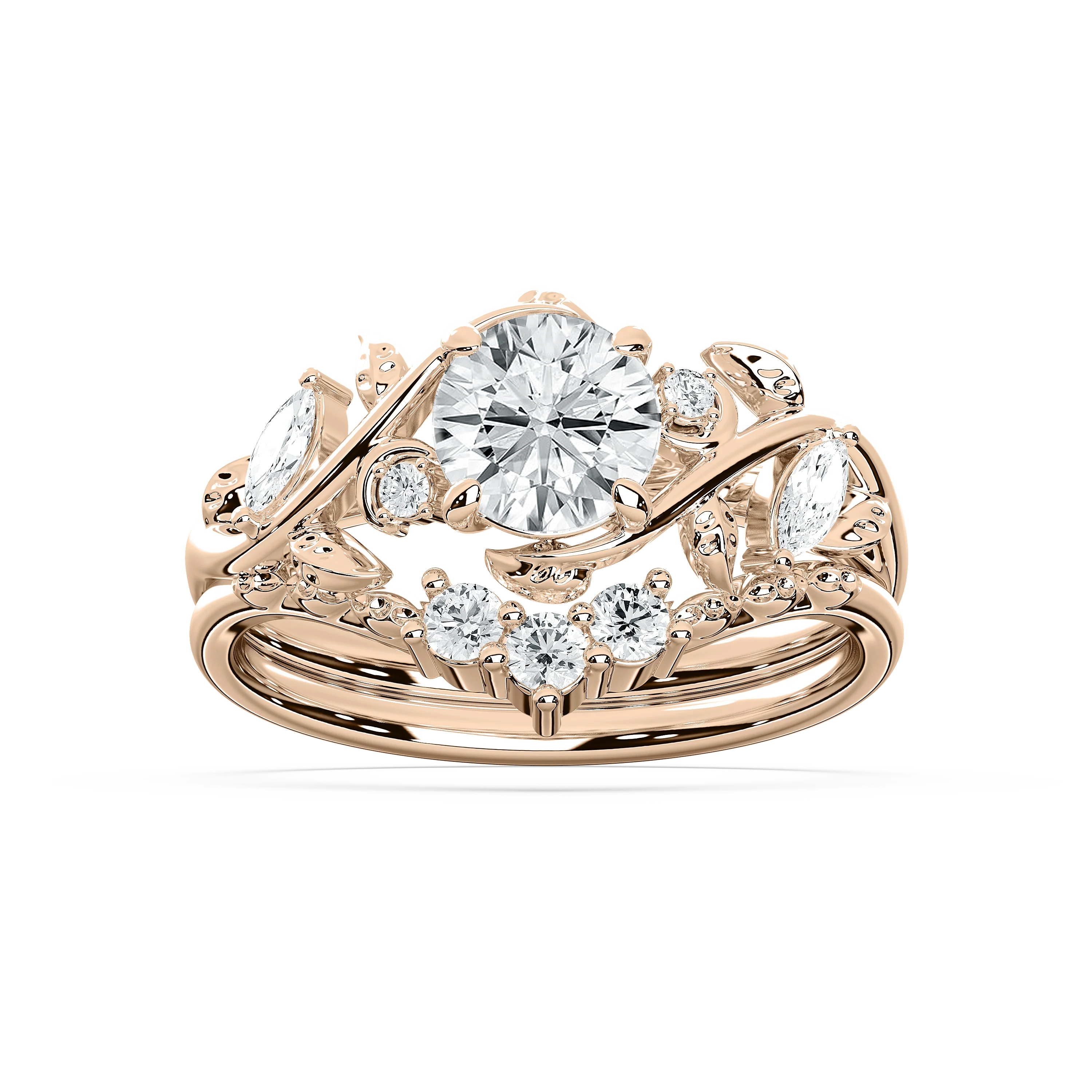 Seraphina 1 ¹⁄₃ ctw Round Lab Grown Diamond Vintage Floral Wedding Set