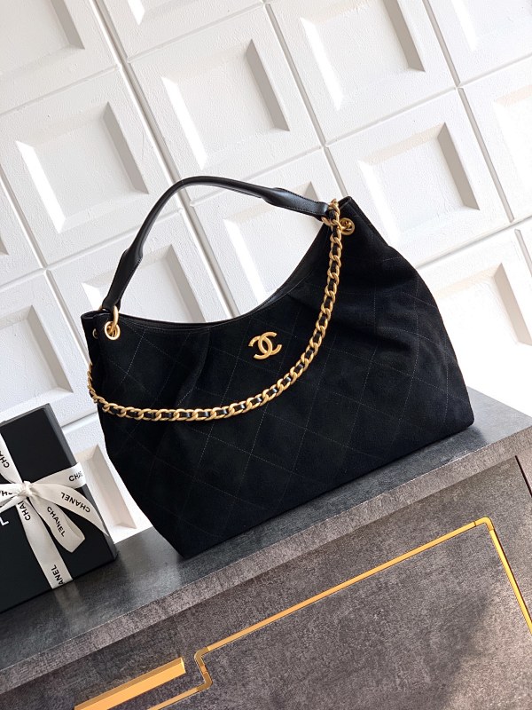 Chanel Quilted Hobo Bag Black Mini