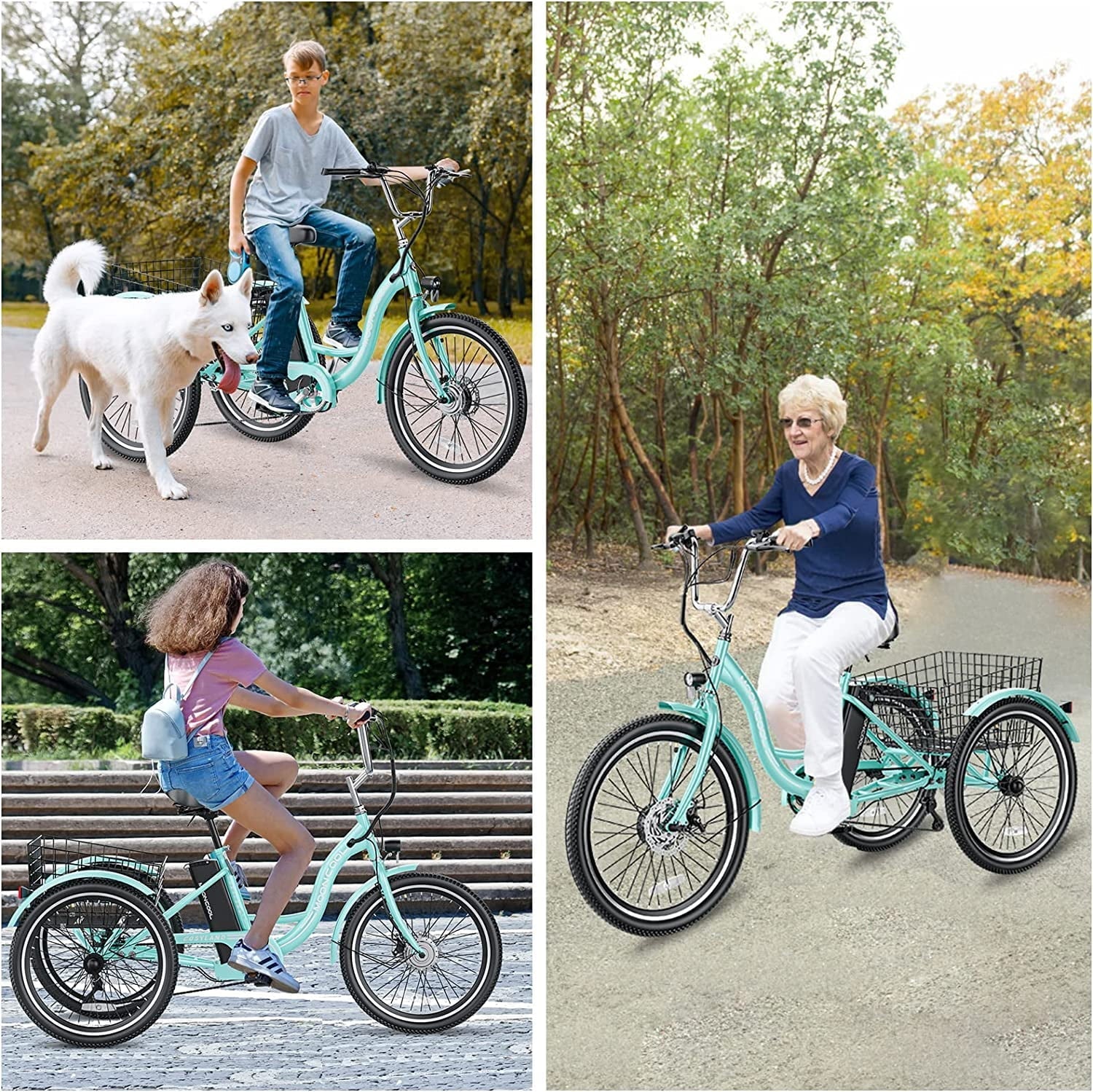 ABORON 3-Wheel Electric Tricycle with Basket, 350W, 36V 10Ah