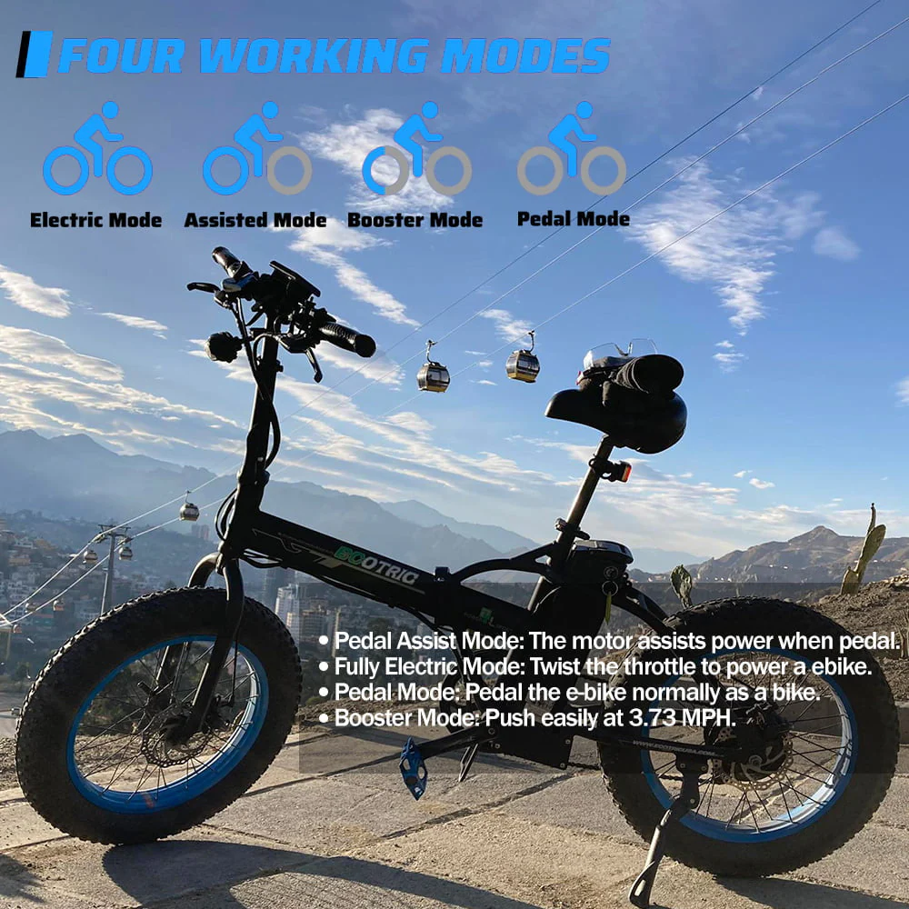 ECOTRIC 20in Folding Fat Tire Electric Bike, 500W, 36V 12Ah, Black/Blue