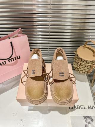 Miu Miu Suede Platform Lace‑Up Shoes with Fold‑Over Flap