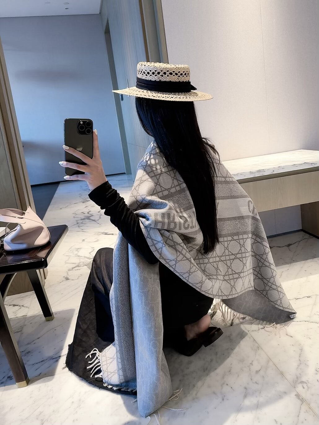 Dior Oblique Cashmere Scarf Grey and Beige product images